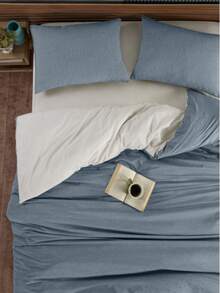 Double Bed Duvet Cover Set – 200x220 Cm Duvet, 180x200 Cm Fitted Sheet & 2 Pillowcases (50x70 Cm) – 80% Cotton, 20% Polyester – Soft, Durable & Easy-Care Bedding – Made In Turkey - Dusty Blue - View 2