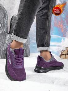 Women's Outdoor Casual Sports Boots, Lace-Up, Lightweight, Thermal-Lined, Thick Sole, Warm, Middle-Aged & Elderly Snow Boots - Purple - View 6