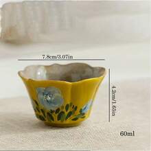 1pc Hand-Painted Camellia Ceramic Tea Cup With Saucer, Chinese Style Drinkware, Home Teacup, 50ML