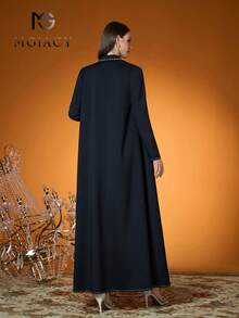 Áo Abaya dệt màu trơn thời trang dành cho nữ hiệu Mgiacy-Pop (Không bao gồm áo Abaya, chỉ bao gồm áo lót bên trong) - màu đen - Xem 2