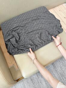 1pc Autumn/Winter Large Houndstooth Jacquard Sofa Seat Cushion Cover, Leaf Embossed, Elastic Removable & Machine Washable, Suitable For Bedroom Living Room Sofa Cushion, Home Decor - Grey - View 7