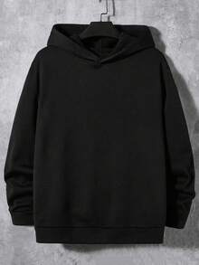 GRDR Men's Casual Street Hooded Sweatshirt, Solid Color With Thermal Lining, Loose Fit, Autumn/Winter - Hitam - View 7