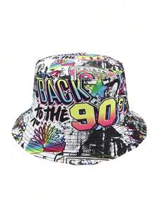 Retro Casual 80s-90s Graffiti Print Bucket Hat, Unisex Street Hip Hop Music Party Hat, Suitable For Party Events - C - View 18