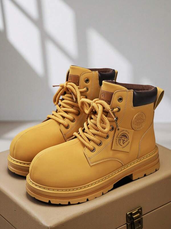 Botas de plataforma gruesa de cuero de moda para hombre para otoño/invierno, botas de senderismo casuales de tobillo