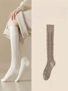 1/2/3/6 Pairs Women Thick Fleece Thigh High Socks, Cable Chain Design, Multi-Color Random, Fashion Versatile Over-The-Knee Socks Suitable For Daily Wear, Students, Girls, Autumn/Winter