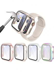 4pcs/Set Men Women Pc + Tempered Glass Integrated Watch Case, Anti-Drop Fashionable Casual Protective Cover, For Apple Watch Case 38/40/41/42/44/45/46/49mm, For Apple Watch Series Ultra/SE/11/10/9/8/7/6/5/4/3/2/1, Intelligent Watch Case Accessories