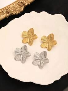 1 pereche cercei vintage din oțel inoxidabil cu motive florale, aur de 18K, cadou modern pentru femei, la modă și impermeabili - Cercei Stud - Vizualizare 6