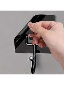 5pcs Strong Adhesive Hooks Kitchen Wall Hooks (Max) Nail-Free Adhesive Coat Hangers With Stainless Steel Hooks Reusable Practical Towel Shower Cap Hooks - Black - View 2
