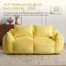 75.2" Wide Giant Bean Bag Couch, Faux Fur Upholstered Lazy Sofa Couch With Pillows, Comfy Loveseat Couch With Large Armrests, Oversized Floor Sofa For Living Room - Màu vàng - Xem 5