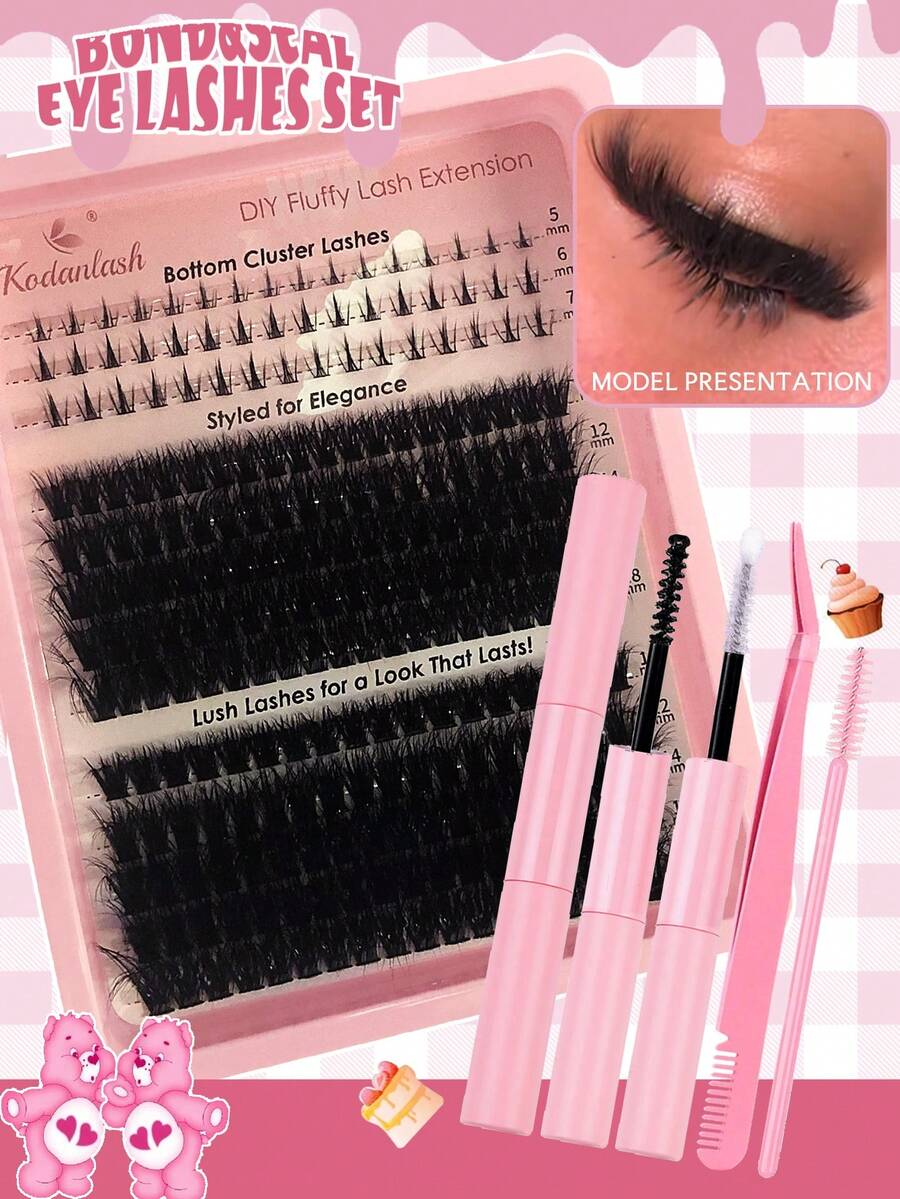 208 PCS B Curl Bottom Lash Clusters Lash Extension Kit With 5-7MM Lower Lash Clusters D Crul 100D/120D Thick Volume Lash Clusters Kit 10-18MM Cluster Eyelash Extensions Individual Lashes DIY Eyelash Extension Kit - 粉色 - 查看 1