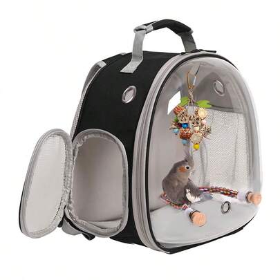 Travel Backpack For Small Birds - Portable Bag With Volcanic Rock Beak Grinding Stone, Stand And Perch, Fits Parakeets, Cockatiels And Budgies, Functions As Vet Transport Bag And Daily Backpack, Enables Parrot Beak Grinding, And Boasts Bright View