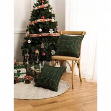 Christmas Scottish Plaid Pattern Pillowcase, Cushion Cover, Classic Cottage Outdoor Square Cushion Cover Suitable For Home Decoration In Living Room Sofas, Bedrooms And Other Settings. - 綠色 - 查看 2