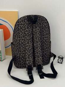 1pc Dark Leopard Print Backpack, Large Capacity, Lightweight, Suitable For Teenagers, High School & College Students, Commuting And Travel - Coffee - View 8