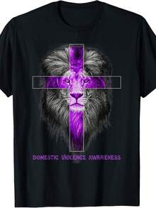 Purple Lion Faith Ribbon Domestic Violence Awareness T-Shirt - Style 20 - View 1