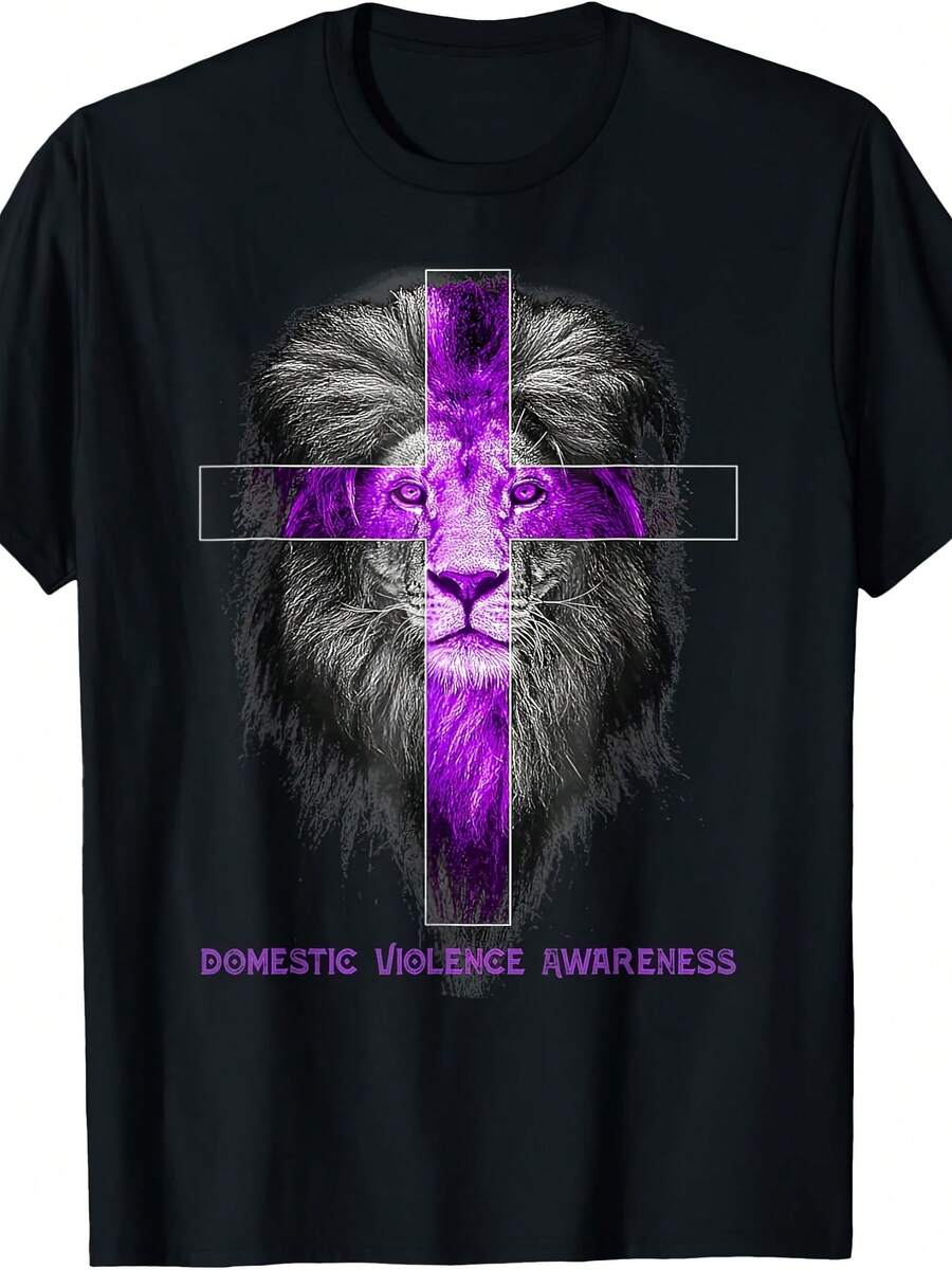 Purple Lion Faith Ribbon Domestic Violence Awareness T-Shirt - Style 20 - View 1