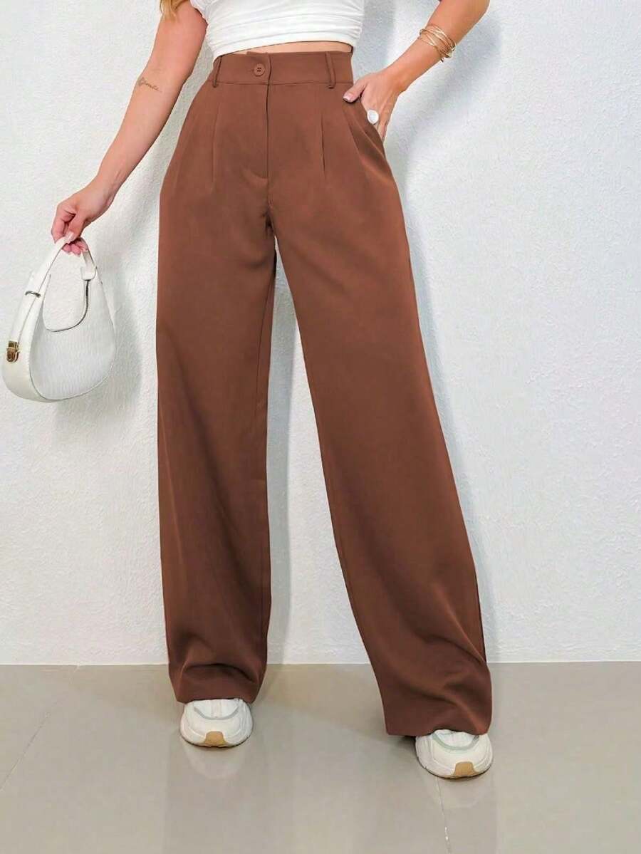MODA MO, REF: 3271, Women's Tailored Trousers | High Waist Pantaloons | Elegant And Casual Look | Casual Fashion For Everyday Life | Perfect For Work | Comfortable And Stylish | Impeccable Fit - Nâu sô cô la - Xem 1