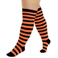 Zando Plus Size Thigh High Socks For Thick Thighs Women Striped Thigh High Stockings Over The Knee Socks Leg Warmers{"Size_name":"OneSizePlus","Color_name":"OrangeBlack"} - 橘子黑 - 查看 3