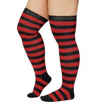 Zando Plus Size Thigh High Socks For Thick Thighs Women Striped Thigh High Stockings Over The Knee Socks Leg Warmers{"Size_name":"OneSize","Color_name":"RedBlack"} - 紅黑 - 查看 3