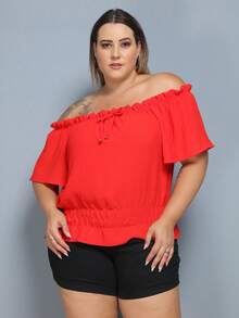 Elastex Blouse Large Size 40 To 52 Ciganinha Plus Size - Red - View 2