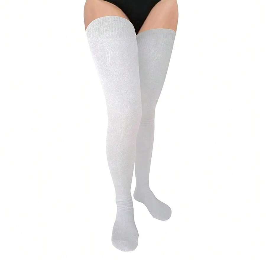 Bestjybt Women Plus Size Thigh High Socks Extra Long Over Knee Socks Warm Thick Leg Warmers Boot Stockings, Medium-Large{"Special_size_type":"Tall","Size_name":"OneSize","Color_name":"White"} - Trắng - Xem 1
