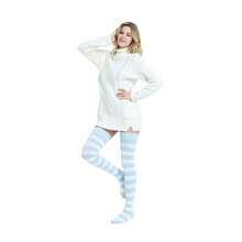 Kayhoma Extra Long Cotton Stripe Thigh High Socks Over The Knee High Socks{"Size_name":"Medium","Color_name":"Fuschia/White&Blue/White"} - 紫紅色/白色和藍色/白色 - 查看 7