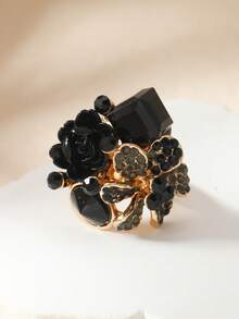 1pc Shiny Geometric Crystal 3D Open Ring, Colorful Flower Ring, Suitable For Daily Wear