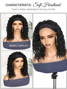 Water Wave Headband Wigs Synthetic Put-On & Go Curly Wave Synthetic Wig With Head Band Affordable For Women Daily Use Natural Black Color For Daily Party , Halloween, Cosplay,Christmas, Parties, Etc.