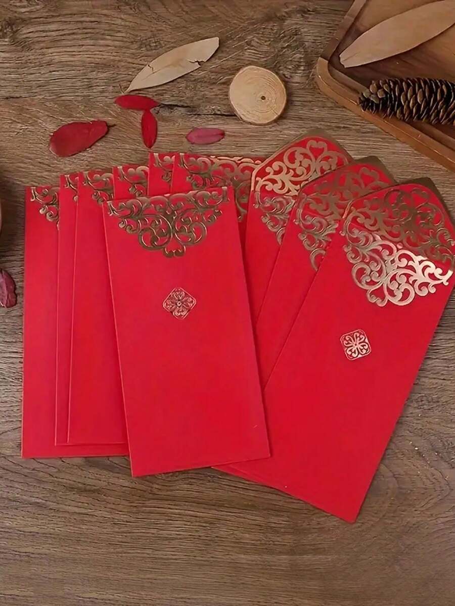 10 pezzi Buste regalo per denaro, buste per banconote/valuta natalizie, buste per denaro con design in lamina d'oro, perfette per feste, vacanze, Capodanno, famiglie, amici, buste rosse, ideali per decorazioni del Capodanno cinese, per regalare denaro portafortuna e come collezione unica - Multicolore - Visualizzare 1