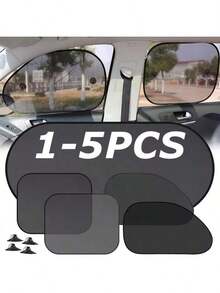 1-5件通用汽车遮阳罩可折叠汽车侧窗后挡风玻璃网状遮阳罩汽车挡风玻璃后盖汽车后玻璃遮阳帘 - 黑色 - 查看 1