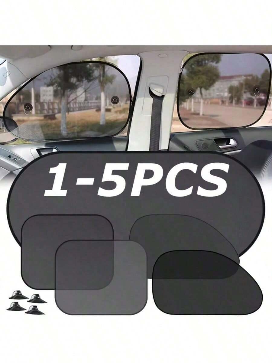 1-5件通用汽车遮阳罩可折叠汽车侧窗后挡风玻璃网状遮阳罩汽车挡风玻璃后盖汽车后玻璃遮阳帘 - 黑色 - 查看 1