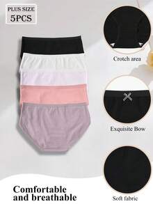 5 件大码女士内裤 - 无缝透气内裤，带蝴蝶结细节，超柔软隐形