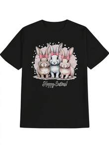 Camiseta Casual de Cuello Redondo para Hombre, Patrón Impreso, Regalo para Hombre - Negro - Ver 3