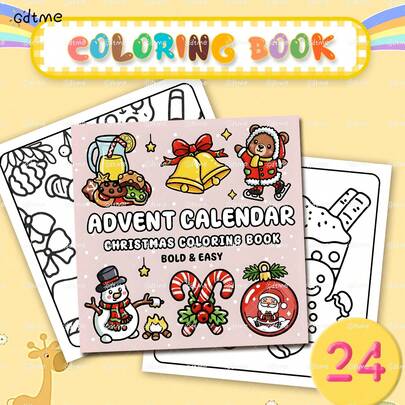 1pc Christmas Eve Coloring Book, Cute & Cozy Christmas Atmosphere, Pearl Paper Craft Cover, 24 Upgraded Thick Inner Pages, 7.9 X 7.9 Inches, Suitable For Teens & Adults To Relax, Ideal Gift For Halloween, Thanksgiving, Christmas, And New Year, Christmas Gift, Christmas Decor.