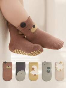 5双装卡通圆点防滑地板袜儿童家居袜无束缚无缝婴儿袜 - 彩色 - 查看 1