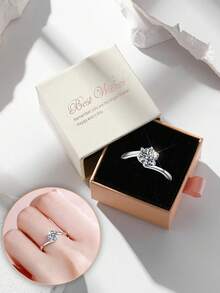 Estuche de regalo Anillo de boda con diamantes de circonita cúbica de lujo y brillo, adecuado para uso en bodas y como regalo del Día de San Valentín para mujeres - Plata #3 - Ver 1