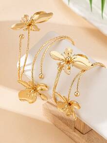 Set de 2 piezas de brazalete y pulsera vintage elegante con diseño floral para mujeres, adecuado para regalos, fiestas, banquetes y uso diario