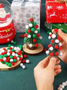 500pcs- Mini Christmas Pom-Poms, Red, Green, And White Glitter Pom-Poms For DIY Holiday Crafts And Christmas Decorations, Ideal For Crafting Christmas Hat Accessories - Multicolor - View 4