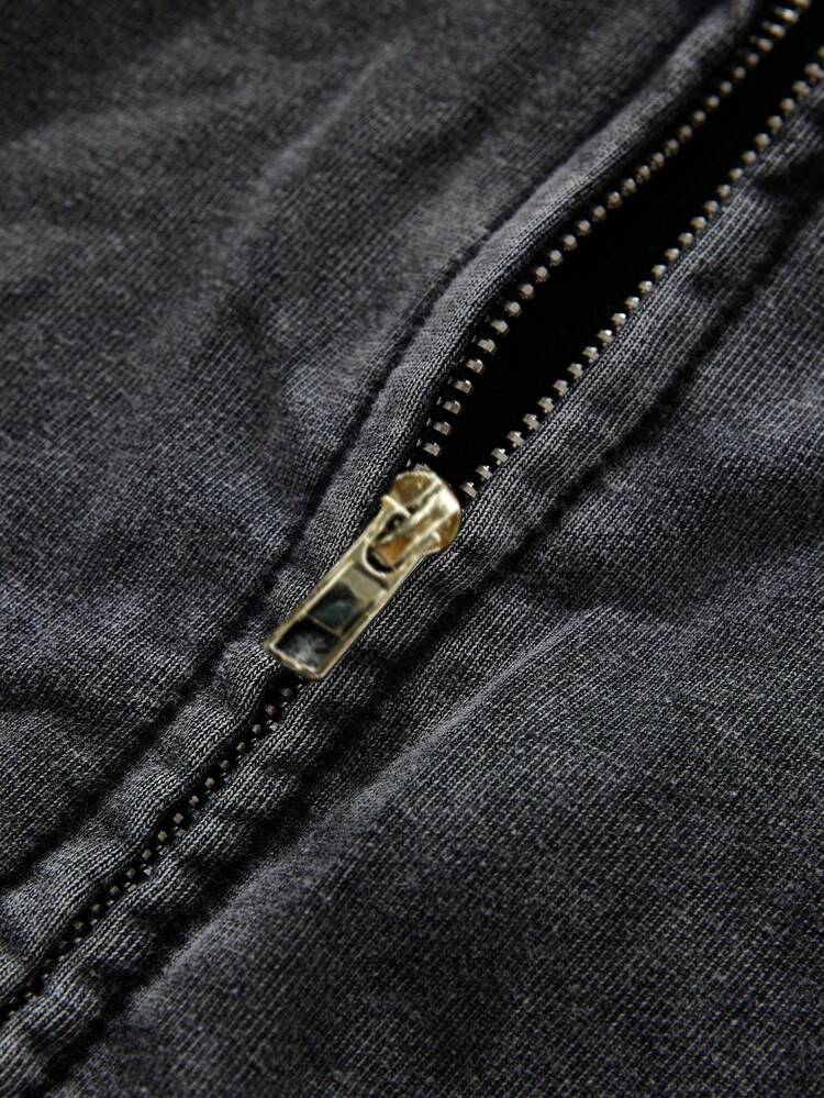 Oversized Loose Fit Men's Thin Sweatshirt, Soft & Comfortable Spring/Autumn Letter & Figure Print Zip-Up Hoodie - Black - View 6