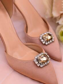 1 Pair (2pcs) Luxury Coffee Color Women's Rhinestone Shoe Clips, Removable Shoe Flower Decor For High Heels, Flats, Wedding, Party, Formal Occasions