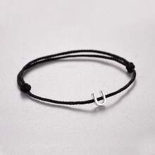 A Stylish And Exquisite 925 Pure Silver, High-Quality Bracelet With 26 Letters, Black Cord, Suitable For Daily Wear, Jewelry For Women, Silver Accessories, Birthday Gift