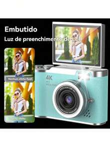 RENEAR 4K Digital Camera With 8X Zoom, Compact CCD, 48MP, 180° Flip Screen, Student Photographic - 黑色 - 查看 5