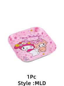 Sanrio 1pc Cute Hello Kitty & Melody Cartoon Fruit/Snack Plate, Square Bone Dish (Partial Pattern Random)