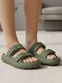 GuGi Unisex Flatform Sandals With Buckles - Verde - Ver 12