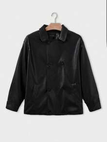 Plus Size Women Leather Jacket, Loose Basic Leather Coat, Long SleevPlus Sizeed Double-Breasted Leather Jacket, High-End PU Leather Jacket