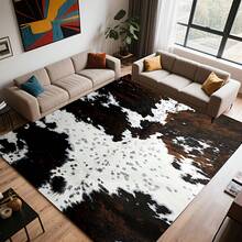 850g/M² Velvet, Modern Simple Cowhide Texture Rug, Designed In White And Dark Brown, Non-Slip, Machine Washable, Suitable For Bedroom, Living Room, Office Indoor Use, Adds Natural Atmosphere To The Space, Perfect Gift For Christmas, Halloween, Thanksgiving, Father's Day, Mother's Day, Graduation, And Independence Day SN18710 - 彩色 - 查看 1