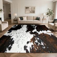 850g/M² Velvet, Modern Simple Cowhide Texture Rug, Designed In White And Dark Brown, Non-Slip, Machine Washable, Suitable For Bedroom, Living Room, Office Indoor Use, Adds Natural Atmosphere To The Space, Perfect Gift For Christmas, Halloween, Thanksgiving, Father's Day, Mother's Day, Graduation, And Independence Day SN18710 - 彩色 - 查看 4