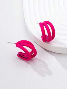 1 Pair 2025 New Fashionable Minimalist Geometric Enamel Earrings - Black - View 7