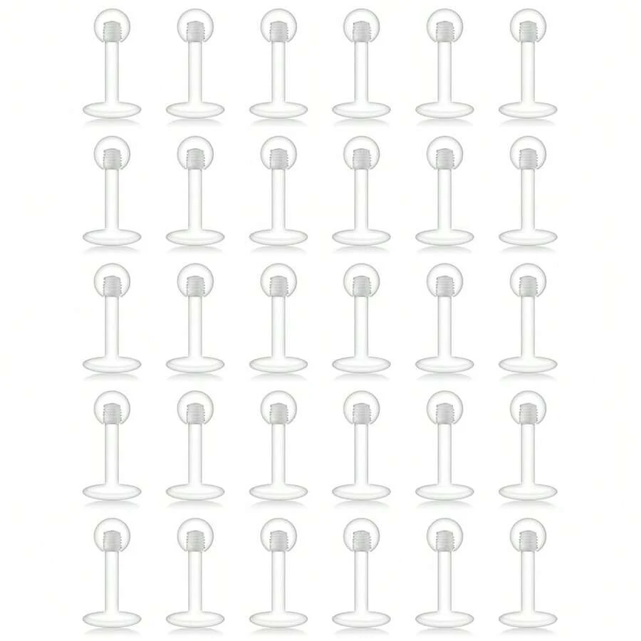 Lcolyoli 18G 16G Clear Acrylic Lip Rings Monroe Labret Studs Piercing Jewelry Bioflex Ear Tragus Helix Earring Retainer 6-12mm Bar Length 3mm Screw Ball For Women Men{Inchstyleinch:Inch30Pcs-18G-1/4\Inchinch} - 30件-18G-1/4英寸 - 查看 1