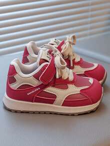 1 双幼儿女孩/男孩软底防滑休闲时尚钩环闭合运动鞋，舒适百搭拼色运动鞋，适合所有季节 - 紅色 - 查看 3