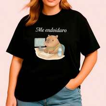 Plus Size Black Leopard Print T-Shirt, Short Sleeve Round Neck, Casual Knit Top - 黑色 - 查看 3